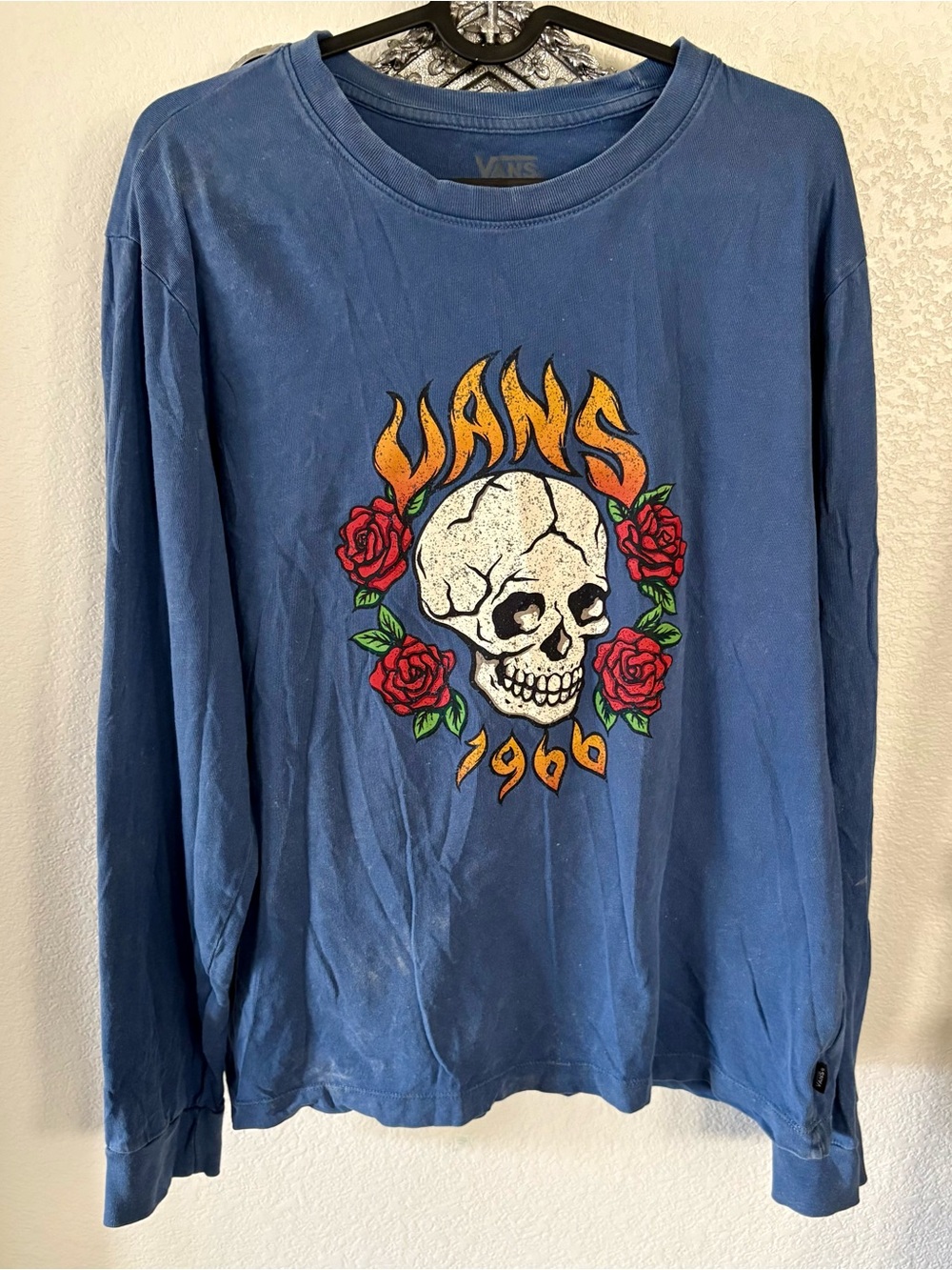 Vans Blue Long Sleeve Skull & Roses Graphic Shirt
